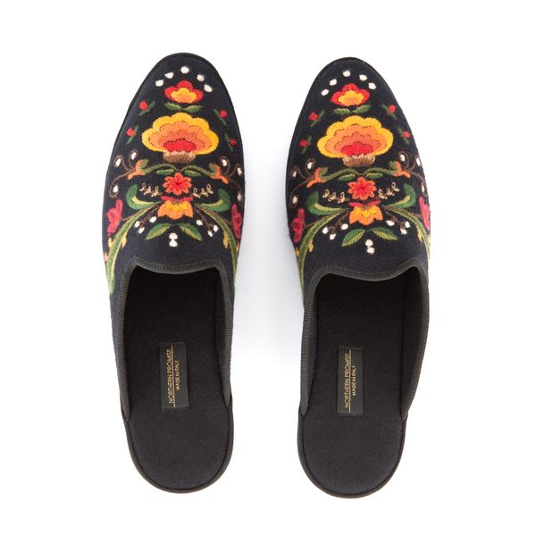 Hovedbilde Innstegs sko i ull m/brodering- grønn, gul, rød