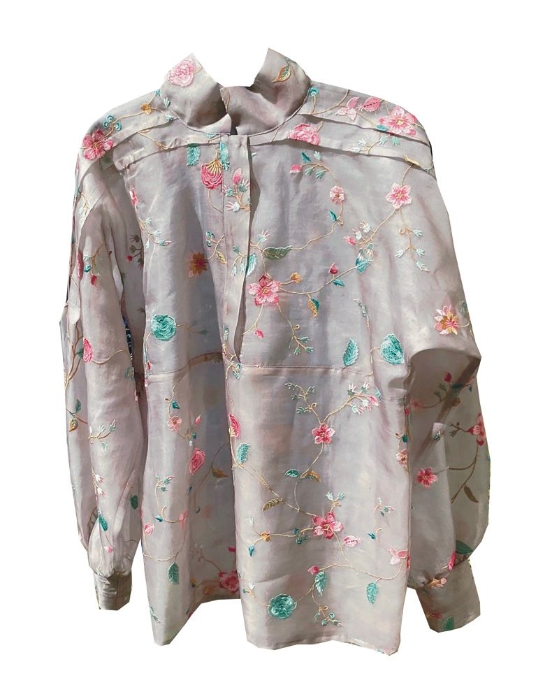 Grå organza bluse med broderier