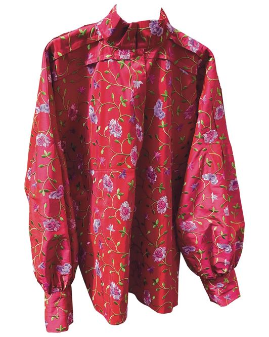 Hovedbilde Rød silkeskjorter med broderte blomster